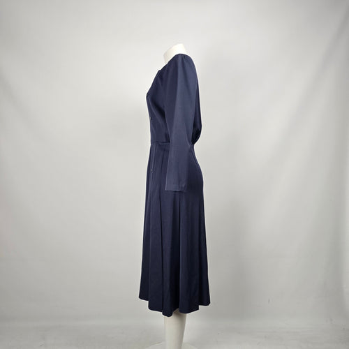 Vintage Navy Double-Breasted Pleated Midi Fit & Flare Dress - Size S/M