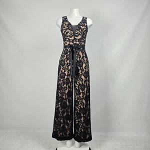 Marina Black Floral Lace Wide-Leg Jumpsuit - Size 2