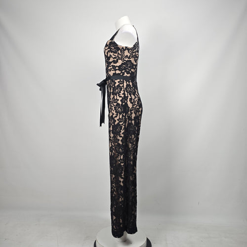 Marina Black Floral Lace Wide-Leg Jumpsuit - Size 2