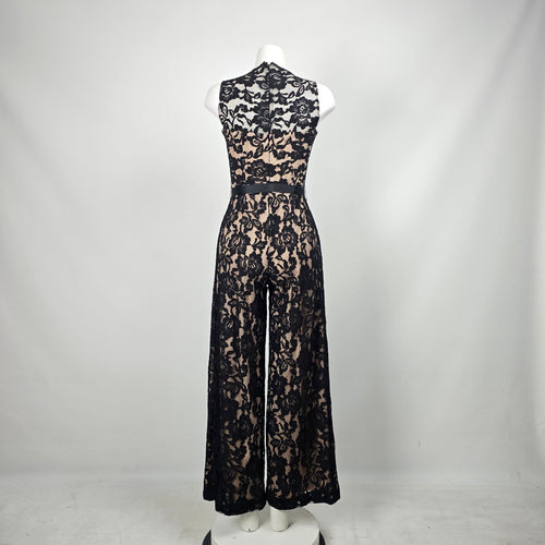 Marina Black Floral Lace Wide-Leg Jumpsuit - Size 2
