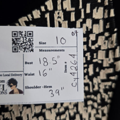 Joseph Ribkoff Black and Cream Geometric Print Dress - Size 10