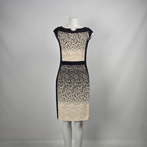 Joseph Ribkoff Black and Cream Geometric Print Dress - Size 10