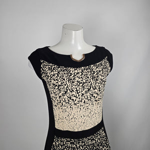 Joseph Ribkoff Black and Cream Geometric Print Dress - Size 10