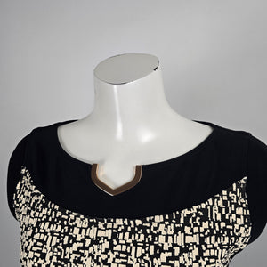 Joseph Ribkoff Black and Cream Geometric Print Dress - Size 10