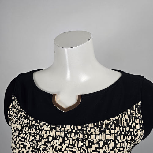 Joseph Ribkoff Black and Cream Geometric Print Dress - Size 10