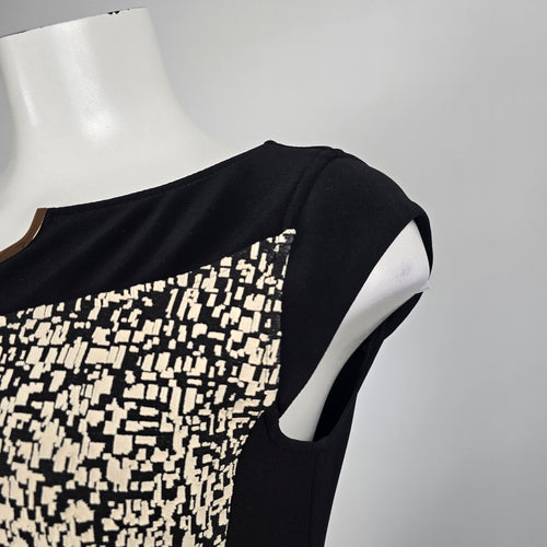 Joseph Ribkoff Black and Cream Geometric Print Dress - Size 10