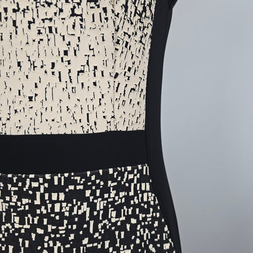 Joseph Ribkoff Black and Cream Geometric Print Dress - Size 10