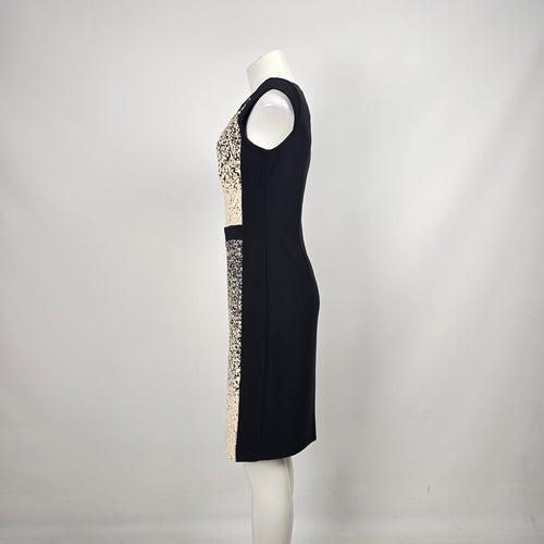 Joseph Ribkoff Black and Cream Geometric Print Dress - Size 10