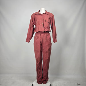 Vintage Senza Dusty Rose Cotton Utility Jumpsuit - Size M