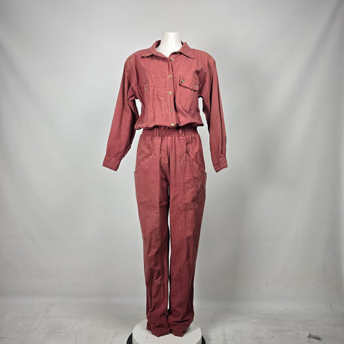Vintage Senza Dusty Rose Cotton Utility Jumpsuit - Size M