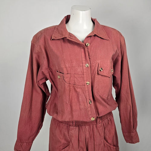 Vintage Senza Dusty Rose Cotton Utility Jumpsuit - Size M
