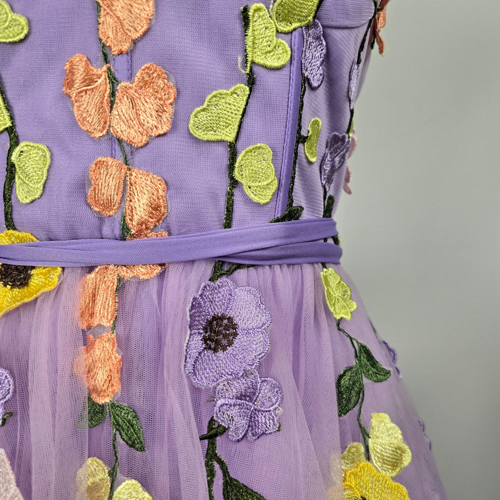 Lilac Floral Embroidered Strapless Tulle Grad Eventwear Gown Size 4