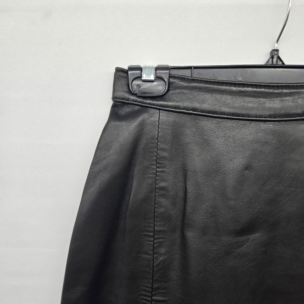 Vintage Black Genuine Leather Midi Pencil Skirt Size 7