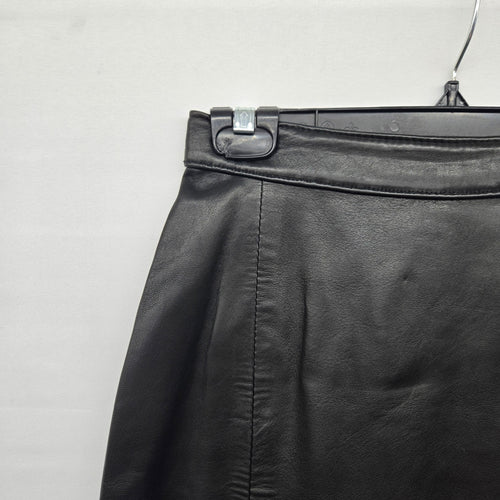 Vintage Black Genuine Leather Midi Pencil Skirt Size 7