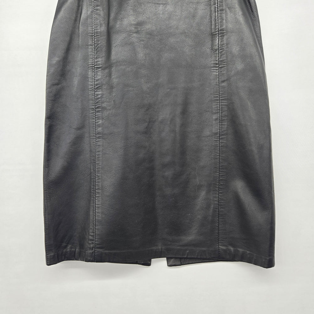 Vintage Black Genuine Leather Midi Pencil Skirt Size 7