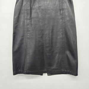 Vintage Black Genuine Leather Midi Pencil Skirt Size 7