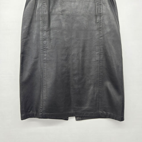 Vintage Black Genuine Leather Midi Pencil Skirt Size 7