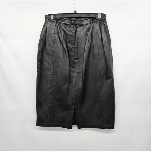 Vintage Black Genuine Leather Midi Pencil Skirt Size 7