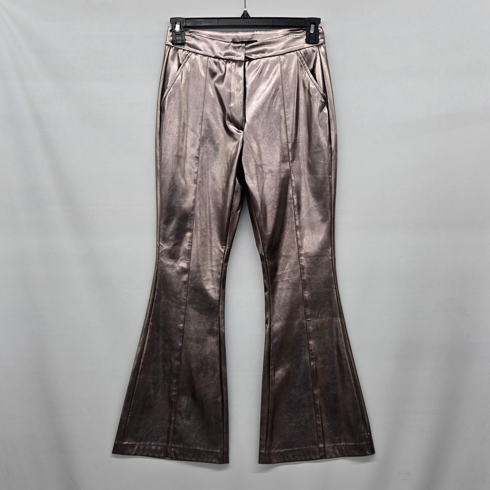 DÉLUC Metallic Bronze Faux Leather Look Flare Pants Size S
