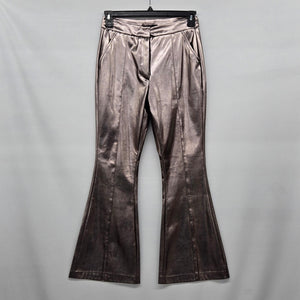 DÉLUC Metallic Bronze Faux Leather Look Flare Pants Size S
