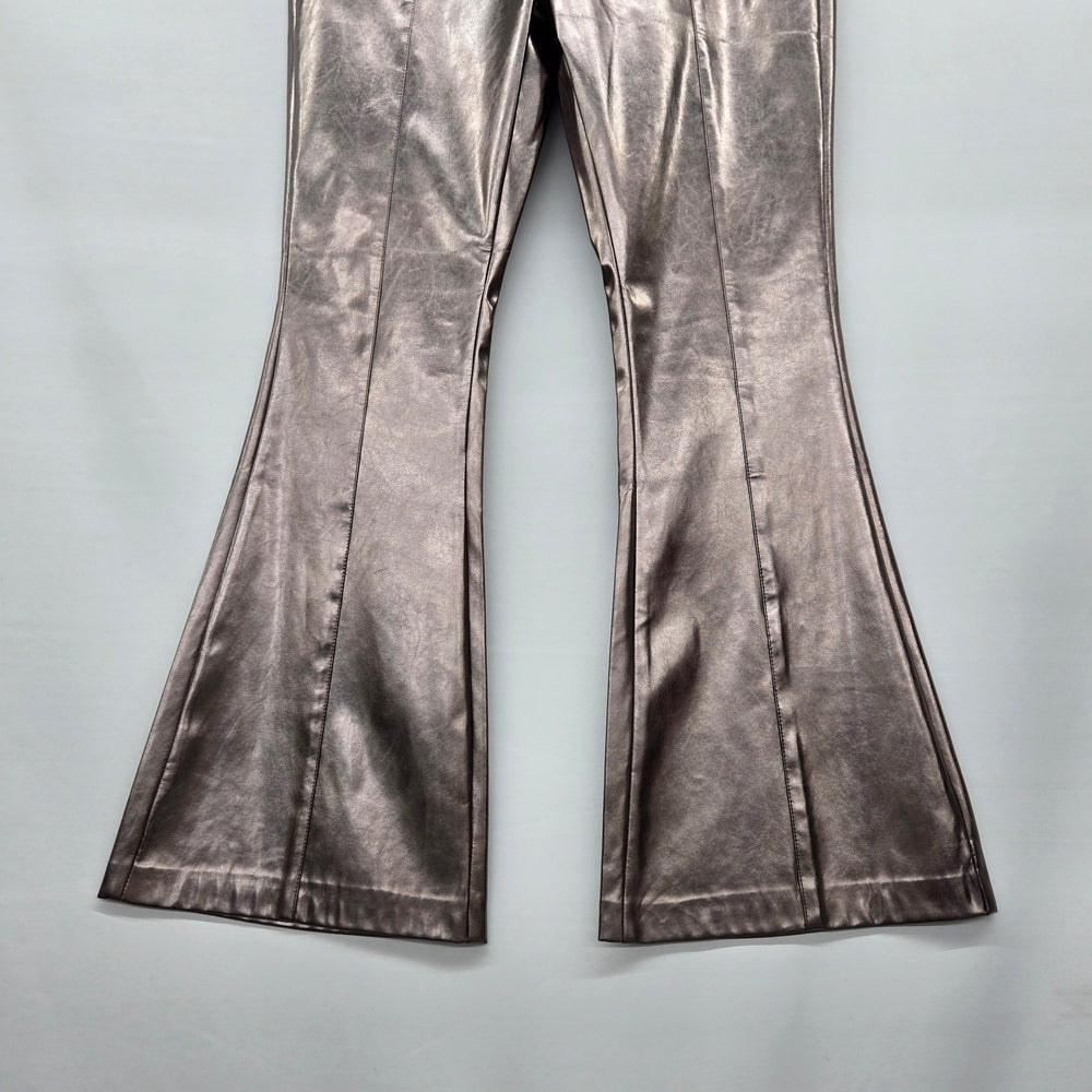 DÉLUC Metallic Bronze Faux Leather Look Flare Pants Size S