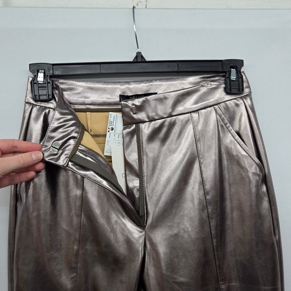 DÉLUC Metallic Bronze Faux Leather Look Flare Pants Size S