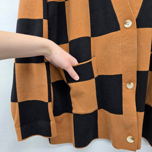 Ampersand Avenue Black & Camel Checkered Button Cardigan Sweater - Size S/M