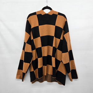 Ampersand Avenue Black & Camel Checkered Button Cardigan Sweater - Size S/M