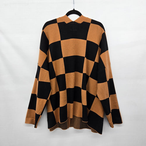 Ampersand Avenue Black & Camel Checkered Button Cardigan Sweater - Size S/M