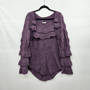 Oreya Purple Marled Knit Ruffle Sleeve Sweater - Size XL
