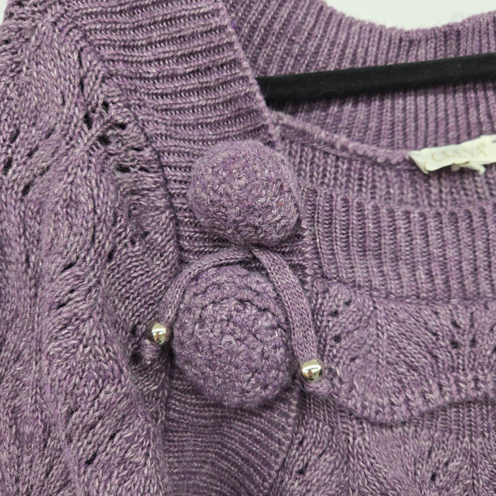 Oreya Purple Marled Knit Ruffle Sleeve Sweater - Size XL