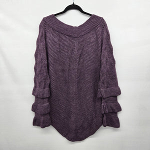 Oreya Purple Marled Knit Ruffle Sleeve Sweater - Size XL