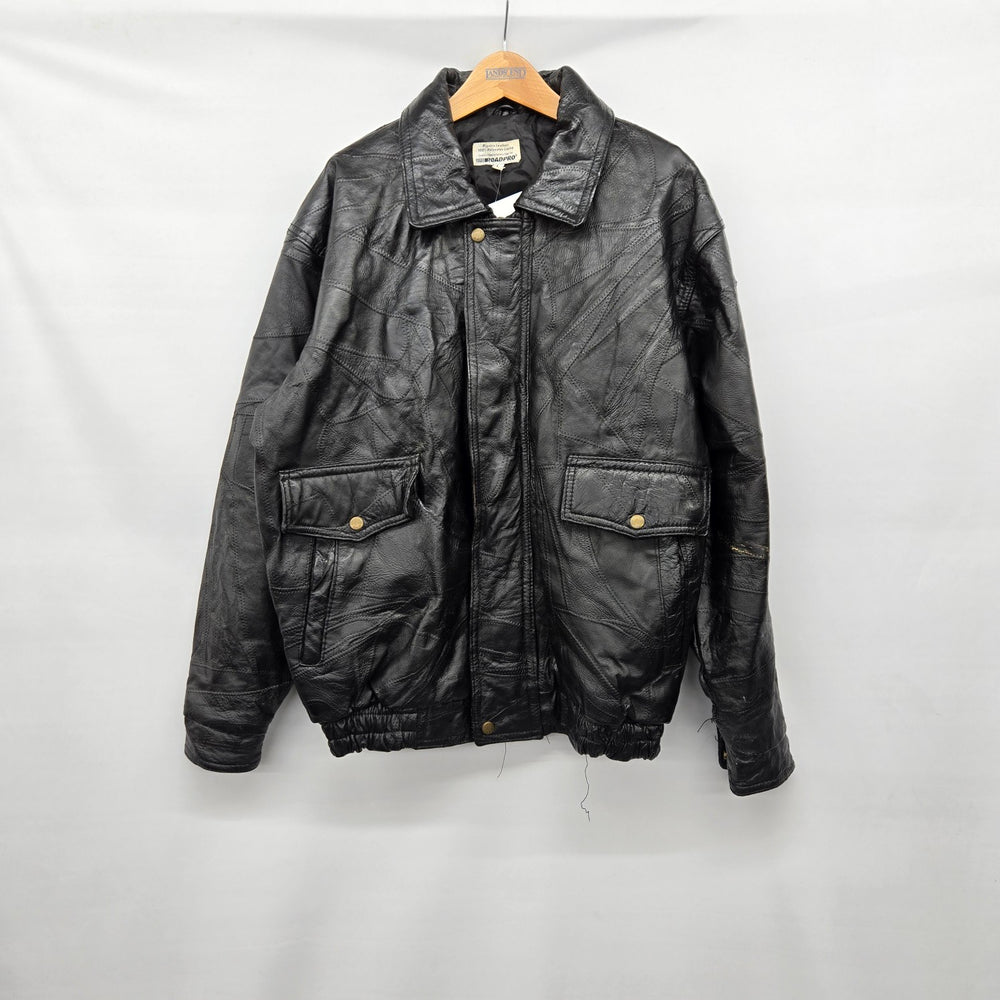 Vintage Bomber RoadPro Men’s Black Pigskin Leather Patchwork Jacket  - Size L
