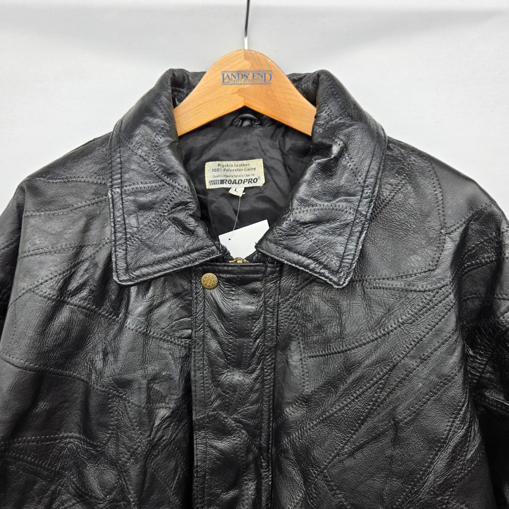 Vintage Bomber RoadPro Men’s Black Pigskin Leather Patchwork Jacket  - Size L
