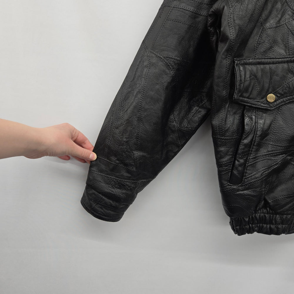 Vintage Bomber RoadPro Men’s Black Pigskin Leather Patchwork Jacket  - Size L