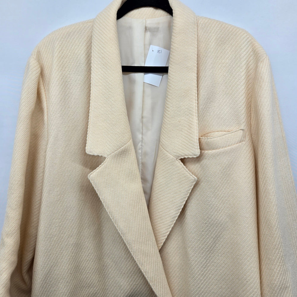Vintage Cream Ivory Oversized Textured Jacket Car Coat - Size L/XL