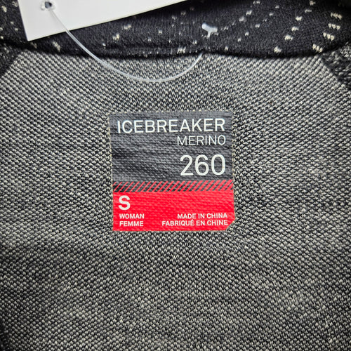 Icebreaker Merino 260 Women’s Black Gray Long Sleeve 1/4 Zip Base Layer - Size S
