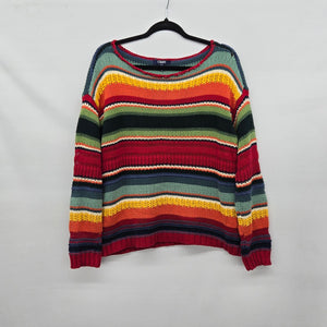Chaps Sport Multicolor Striped Open Knit Cotton Sweater - Size L