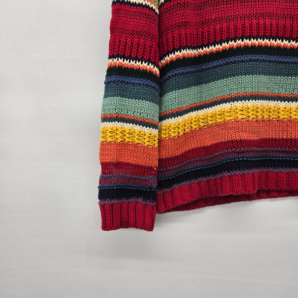 Chaps Sport Multicolor Striped Open Knit Cotton Sweater - Size L
