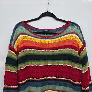 Chaps Sport Multicolor Striped Open Knit Cotton Sweater - Size L