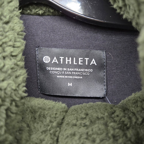 Athleta Tugga Coat Women’s Olive Green Sherpa Fleece Full Zip Jacket - Size M
