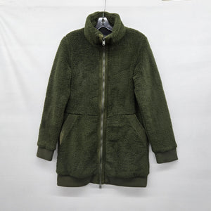 Athleta Tugga Coat Women’s Olive Green Sherpa Fleece Full Zip Jacket - Size M