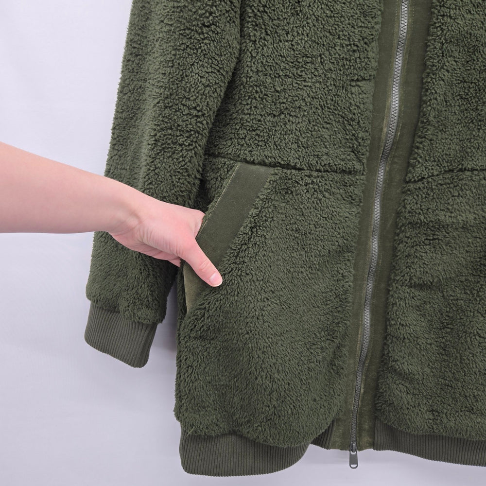 Athleta Tugga Coat Women’s Olive Green Sherpa Fleece Full Zip Jacket - Size M
