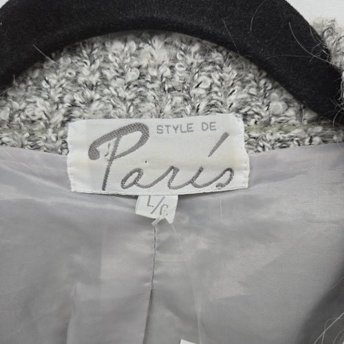 Vintage Paris Gray Mohair Blend Embroidered Fuzzy Knit Cardigan Jacket - Size L