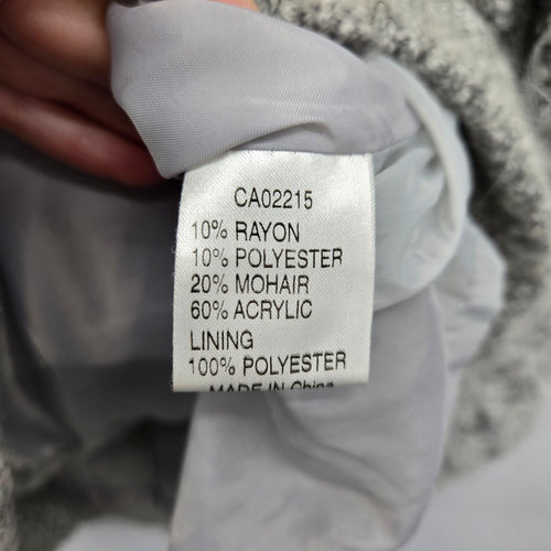 Vintage Paris Gray Mohair Blend Embroidered Fuzzy Knit Cardigan Jacket - Size L