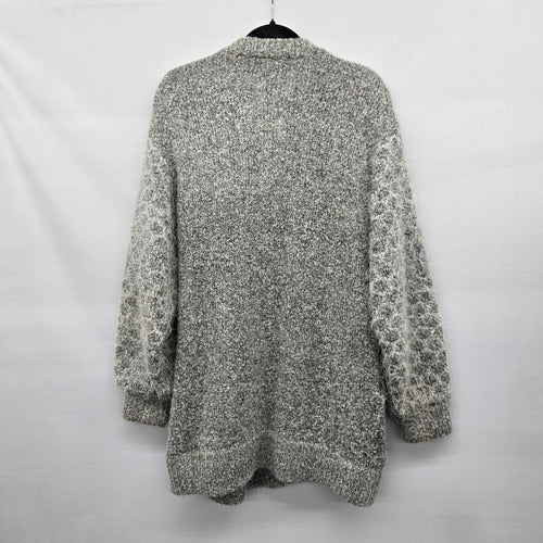 Vintage Paris Gray Mohair Blend Embroidered Fuzzy Knit Cardigan Jacket - Size L