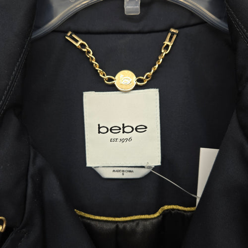 Bebe Navy Military Cape Trench Coat with Gold Chain Belt – Size S