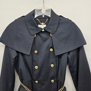 Bebe Navy Military Cape Trench Coat with Gold Chain Belt – Size S