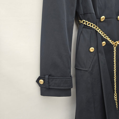 Bebe Navy Military Cape Trench Coat with Gold Chain Belt – Size S