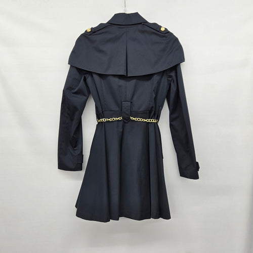 Bebe Navy Military Cape Trench Coat with Gold Chain Belt – Size S